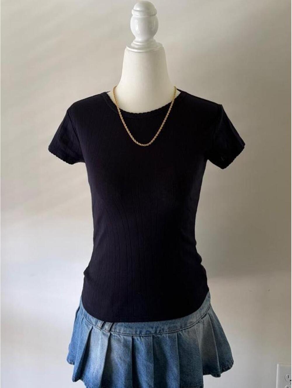 Y2K Baby Tee Ribbed Fitted Top • Dark Academia Coquette Basic Tee